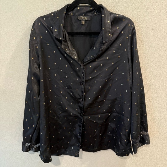Thalia Sodi Button Down Shirt in Black Satin and pants set size L - Picture 1 of 9